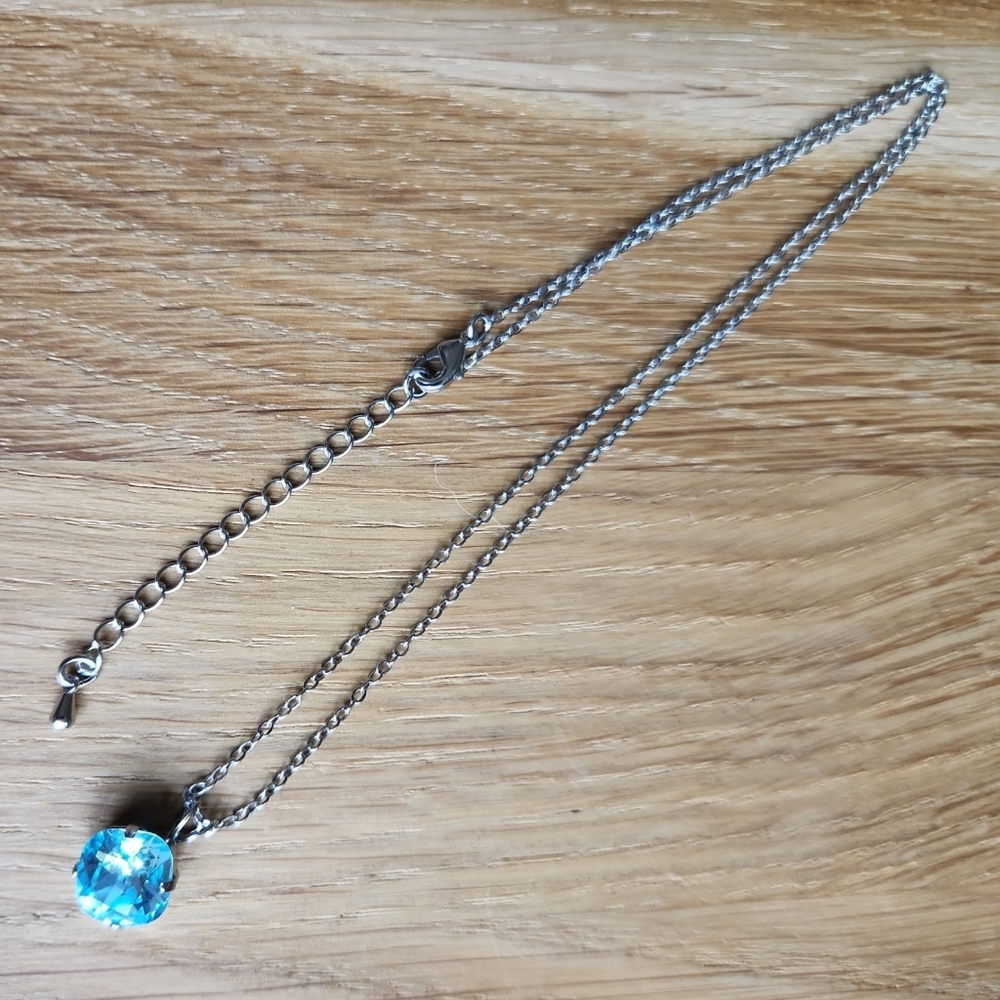 Silver Chain Necklace, Blue Crystal Pendant, Hand Crafted - Picture 5 of 9